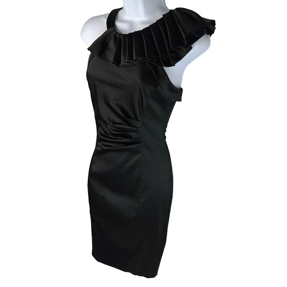 Aryn K. Ruffled Collared Shoulder Sheath Dress Black Size Small Party holiday - Picture 3 of 13